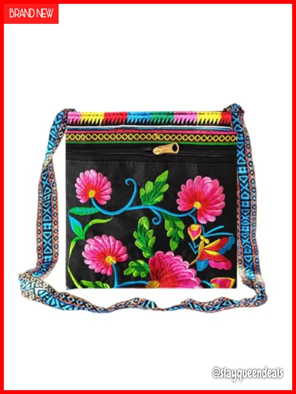 Boho Embroidered Crossbody Shoulder Bag Women Soft Lightweight Travel Purse